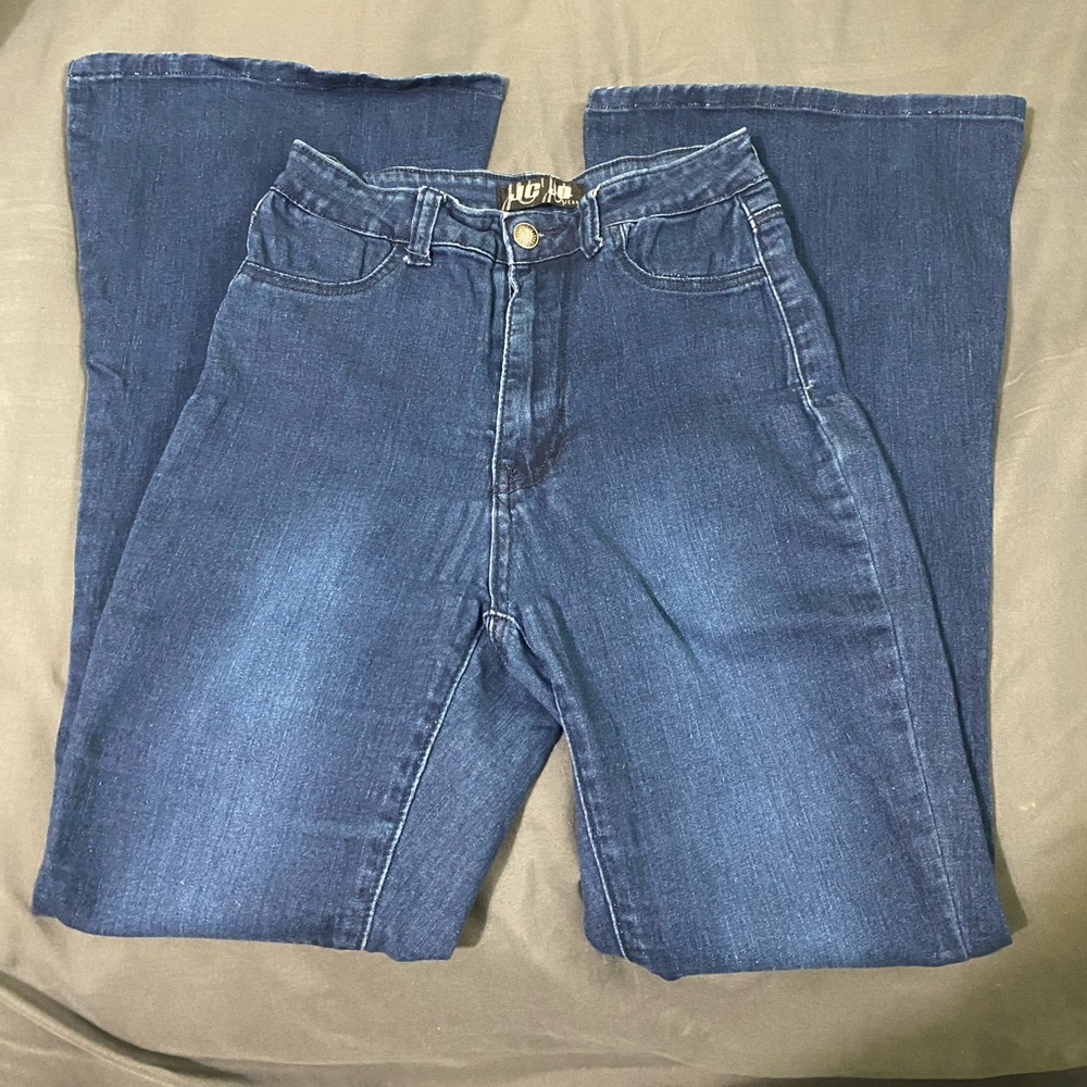 Flare High-Waisted Jeans Stretch Size Small Blue